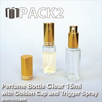 15ml Clear Bottle with Golden Cap and Trigger Spray - 10Pcs